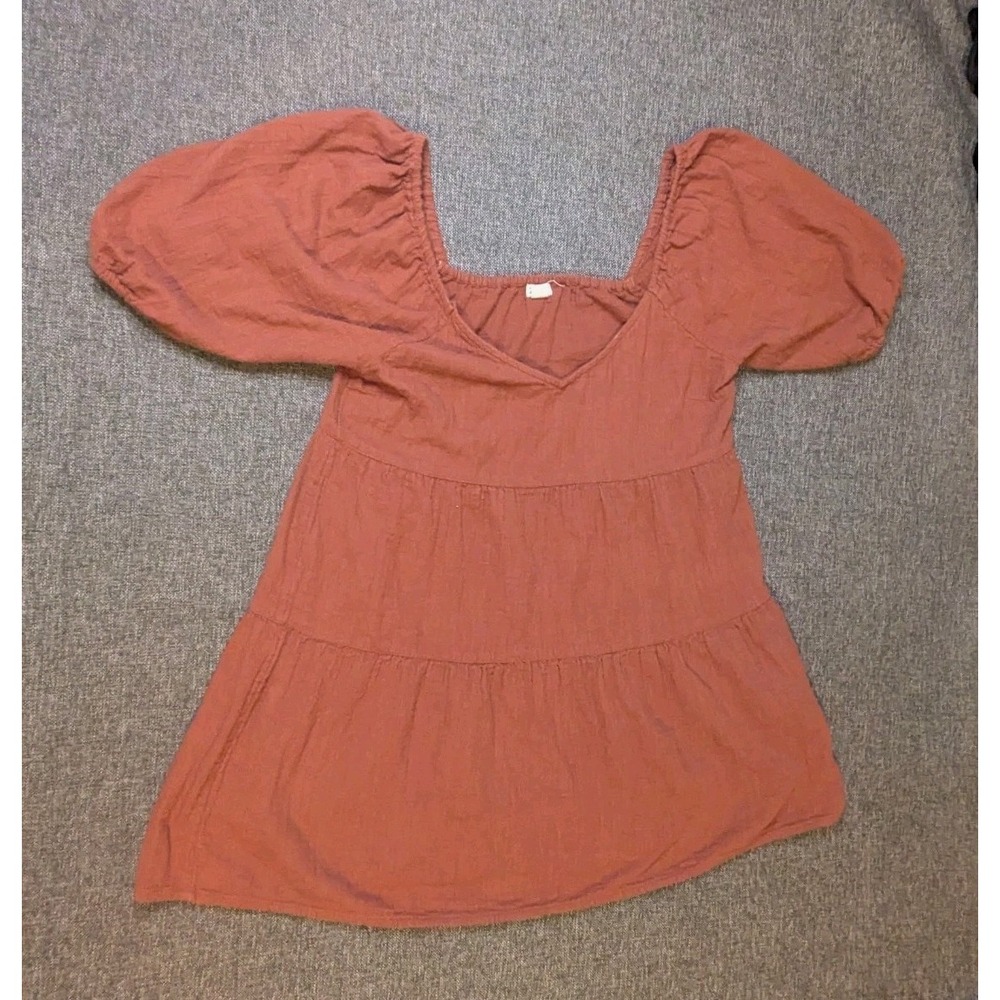 Billabong Women's Large Shore Babydoll Brown Dress Short Sleeve Top Size L